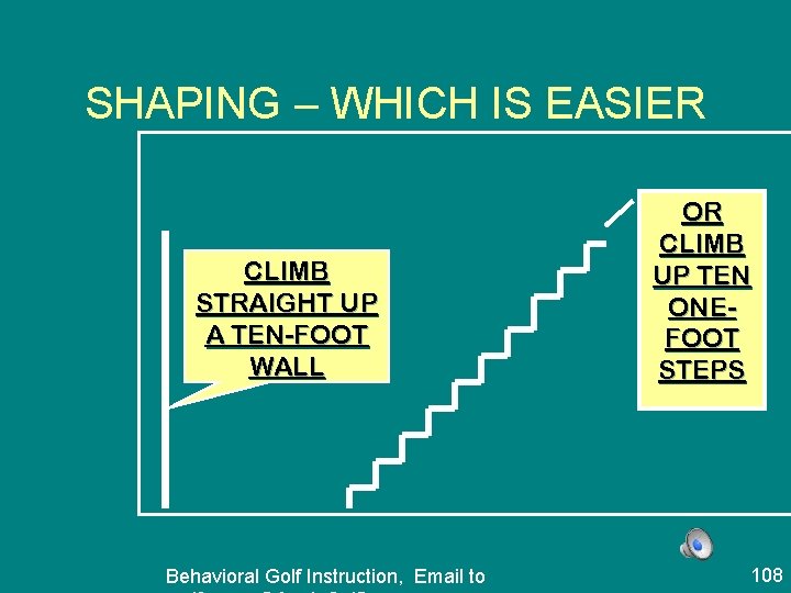 SHAPING – WHICH IS EASIER CLIMB STRAIGHT UP A TEN-FOOT WALL Behavioral Golf Instruction,