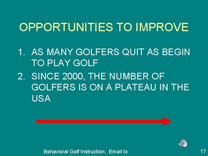 OPPORTUNITIES TO IMPROVE 1. AS MANY GOLFERS QUIT AS BEGIN TO PLAY GOLF 2.