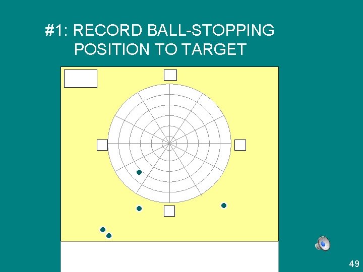 #1: RECORD BALL-STOPPING POSITION TO TARGET CIRCLES ARE 10 FT. APART 12 9 3