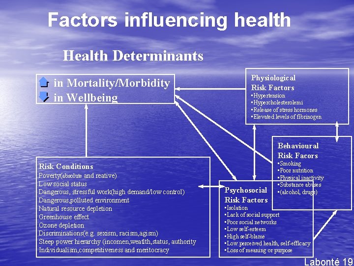 Factors influencing health Health Determinants in Mortality/Morbidity in Wellbeing Physiological Risk Factors • Hypertension