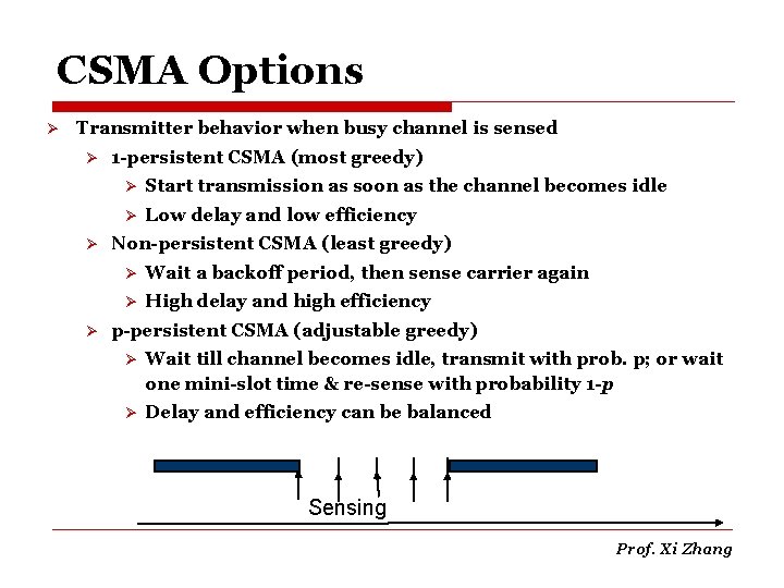 CSMA Options Ø Transmitter behavior when busy channel is sensed Ø Ø Ø 1