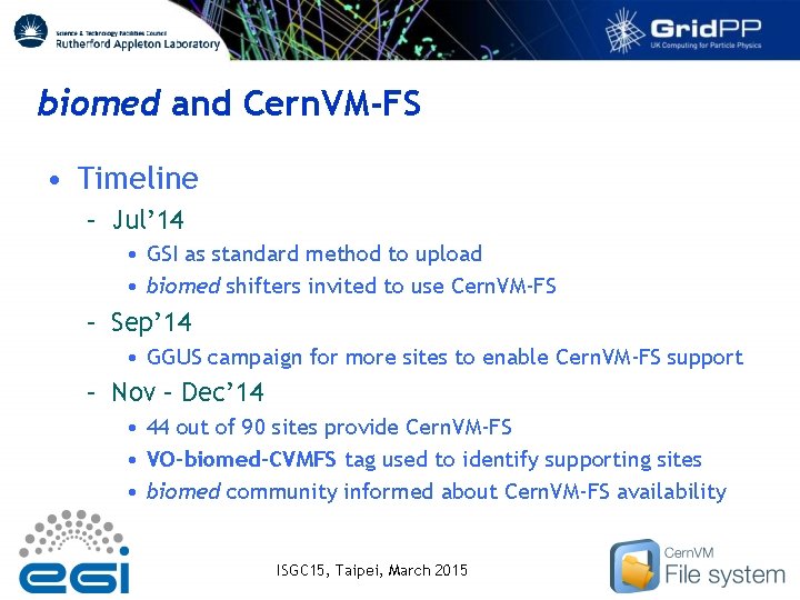 biomed and Cern. VM-FS • Timeline – Jul’ 14 • GSI as standard method