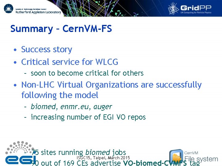 Summary – Cern. VM-FS • Success story • Critical service for WLCG – soon