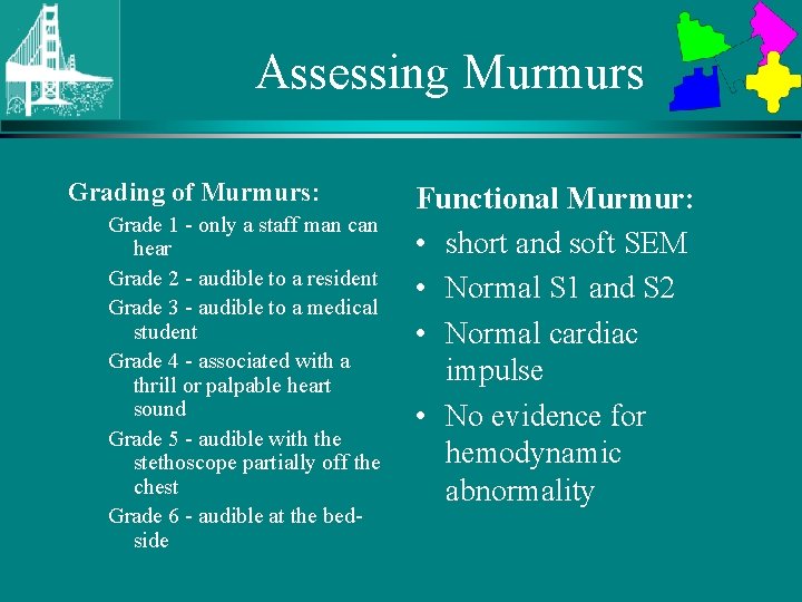 Assessing Murmurs Grading of Murmurs: Grade 1 - only a staff man can hear