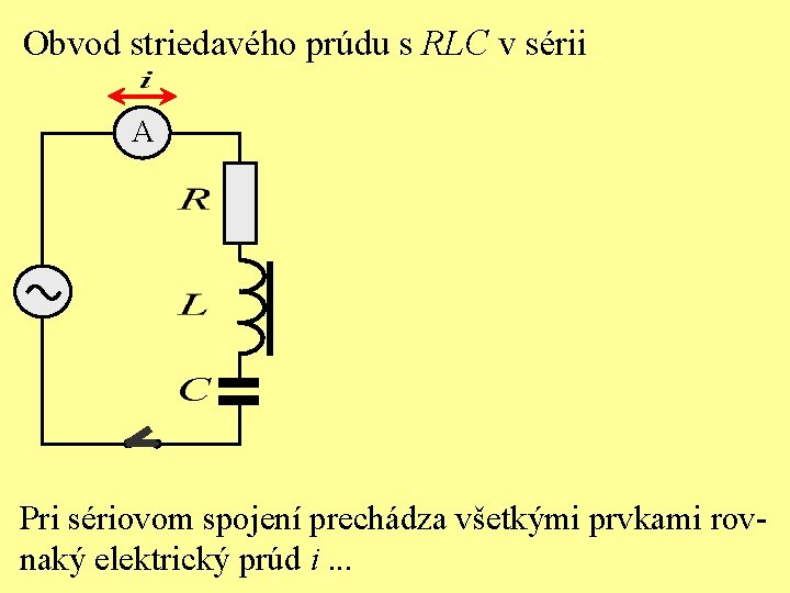 Obvod striedavého prúdu s RLC v sérii A Pri sériovom spojení prechádza všetkými prvkami