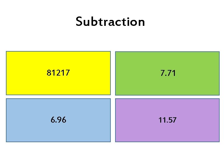 Subtraction 81217 7. 71 6. 96 11. 57 