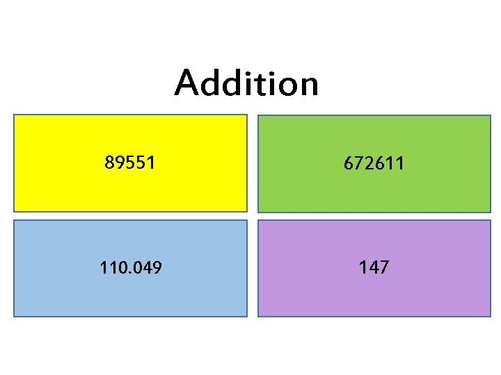 Addition 89551 672611 110. 049 147 