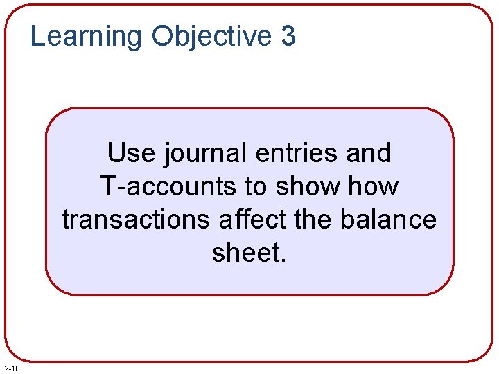 Learning Objective 3 Use journal entries and T-accounts to show transactions affect the balance