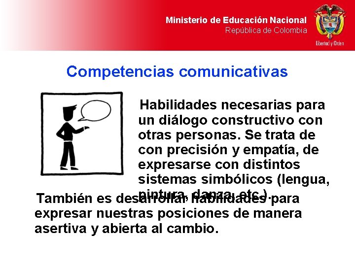 Ministerio de Educación Nacional República de Colombia Competencias comunicativas Habilidades necesarias para un diálogo