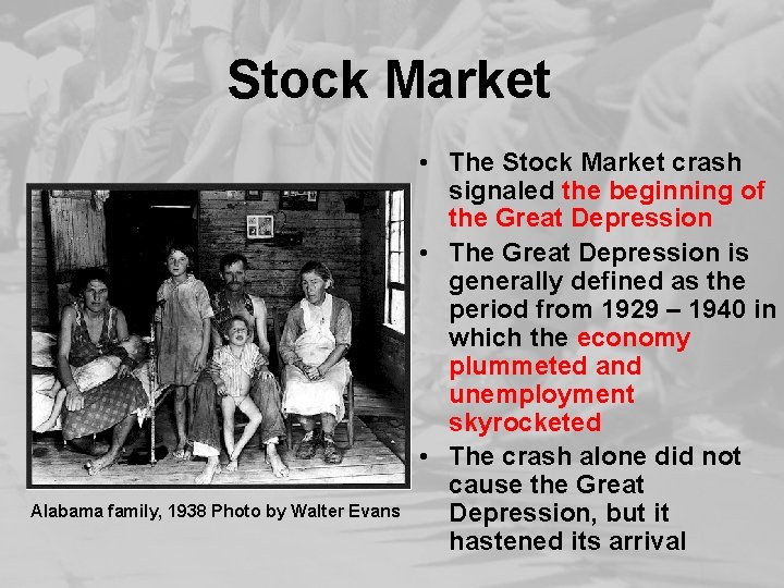 Stock Market Alabama family, 1938 Photo by Walter Evans • The Stock Market crash
