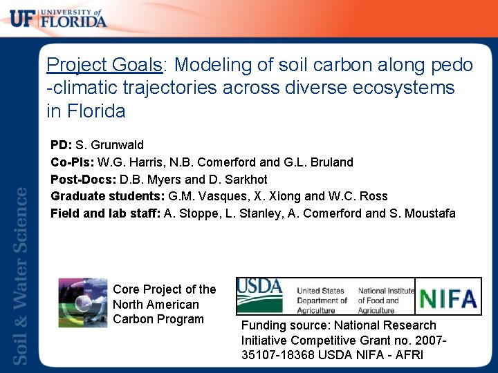 Project Goals: Modeling of soil carbon along pedo -climatic trajectories across diverse ecosystems in