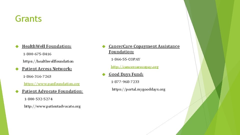Grants Health. Well Foundation: 1 -800 -675 -8416 https: //healthwellfoundation 1 -866 -55 -COPAY Grants Health. Well Foundation: 1 -800 -675 -8416 https: //healthwellfoundation 1 -866 -55 -COPAY