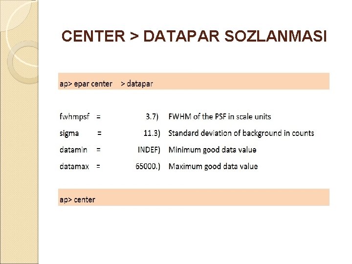 CENTER > DATAPAR SOZLANMASI 