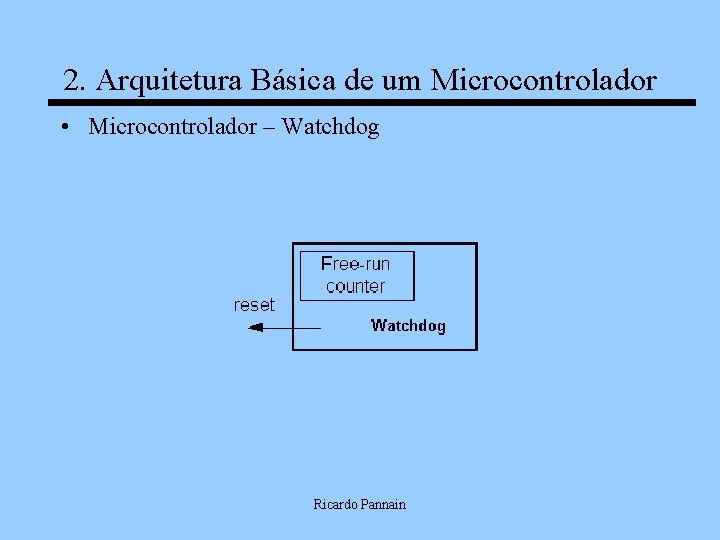 2. Arquitetura Básica de um Microcontrolador • Microcontrolador – Watchdog Ricardo Pannain 