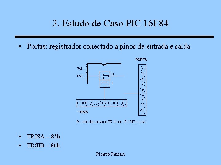 3. Estudo de Caso PIC 16 F 84 • Portas: registrador conectado a pinos