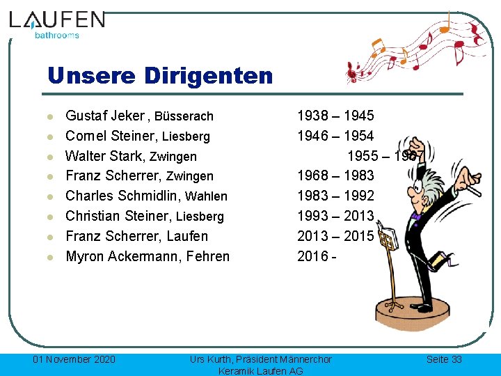 Unsere Dirigenten l l l l Gustaf Jeker , Büsserach Cornel Steiner, Liesberg Walter