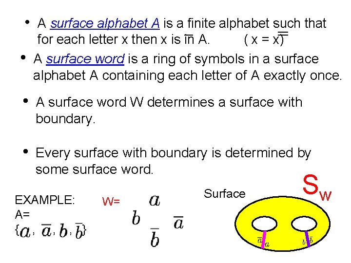  • A surface alphabet A is a finite alphabet such that for each