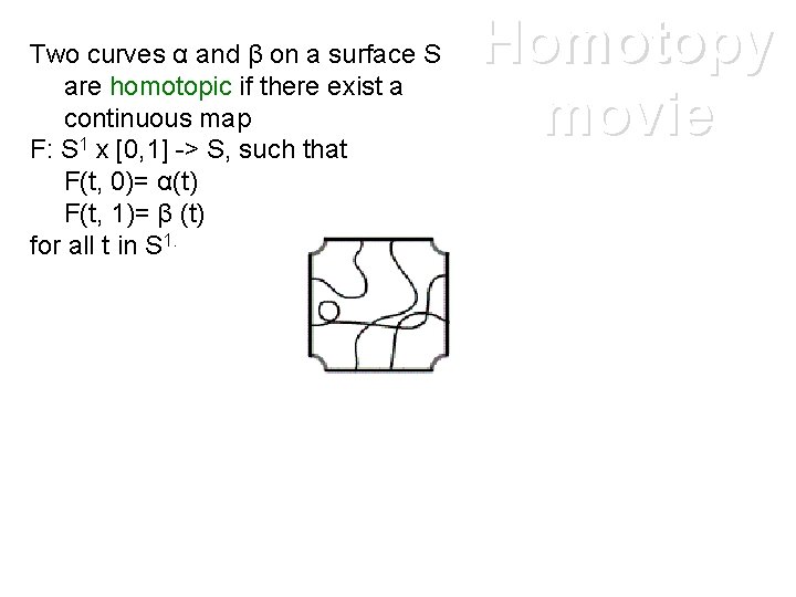 Two curves α and β on a surface S are homotopic if there exist