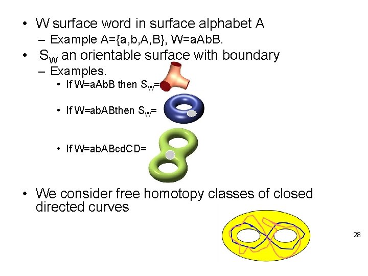  • W surface word in surface alphabet A – Example A={a, b, A,