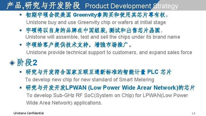 产品, 研究与开发阶段 Product Development Strategy § 初期宇硕会從美国 Greenvity拿购买和使用其芯片專有权。 Unistone buy and use Greenvity chip