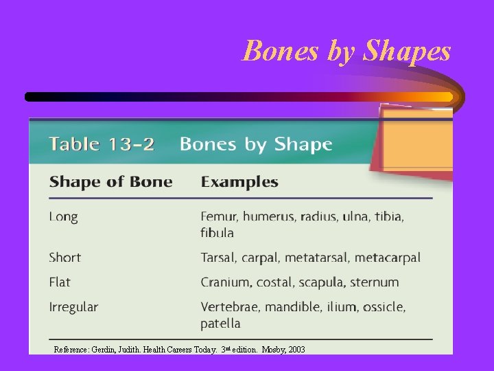 Bones by Shapes Reference: Gerdin, Judith. Health Careers Today. 3 rd edition. Mosby, 2003