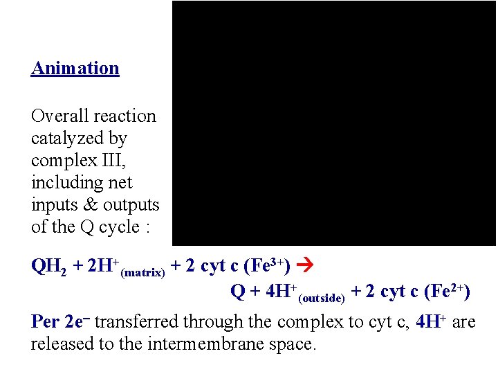 Animation Overall reaction catalyzed by complex III, including net inputs & outputs of the