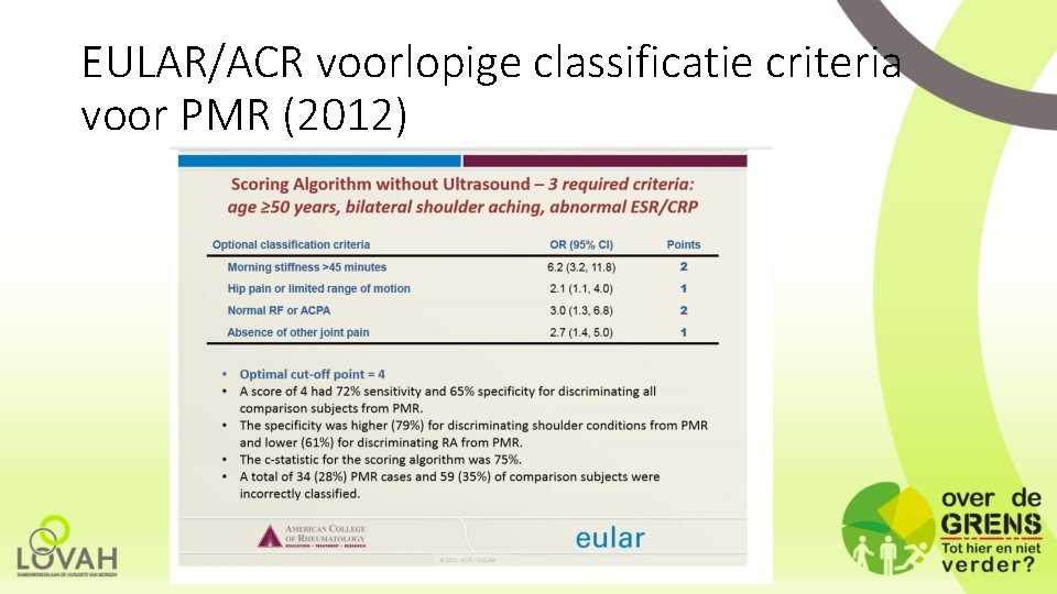 EULAR/ACR voorlopige classificatie criteria voor PMR (2012) 