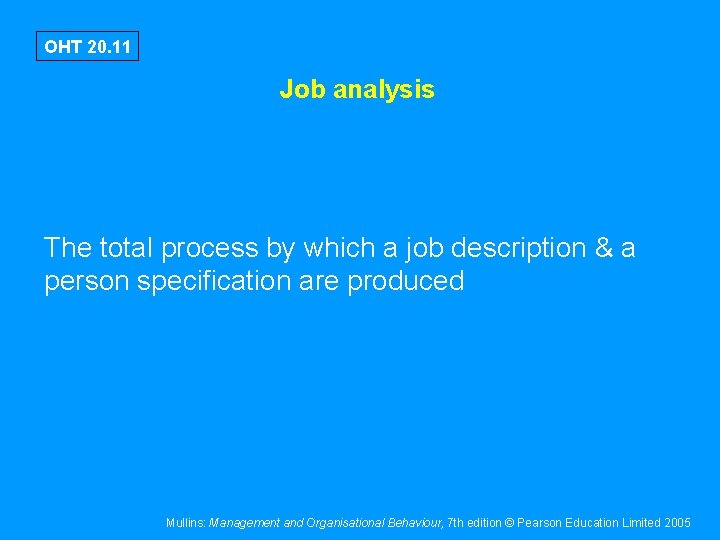 OHT 20. 11 Job analysis The total process by which a job description &