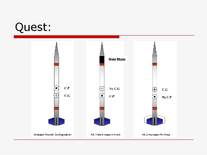 Quest: New Mass Unstabel Rocket Configuration Alt. 1 More mass in front Alt. 2