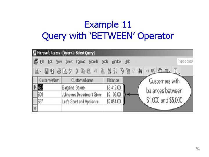 Example 11 Query with ‘BETWEEN’ Operator 41 