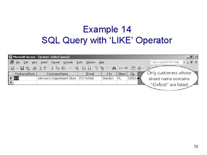 Example 14 SQL Query with ‘LIKE’ Operator 50 