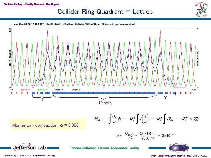 Neutrino Factory – Facility Overview, Alex Bogacz Collider Ring Quadrant - Lattice 10 cells