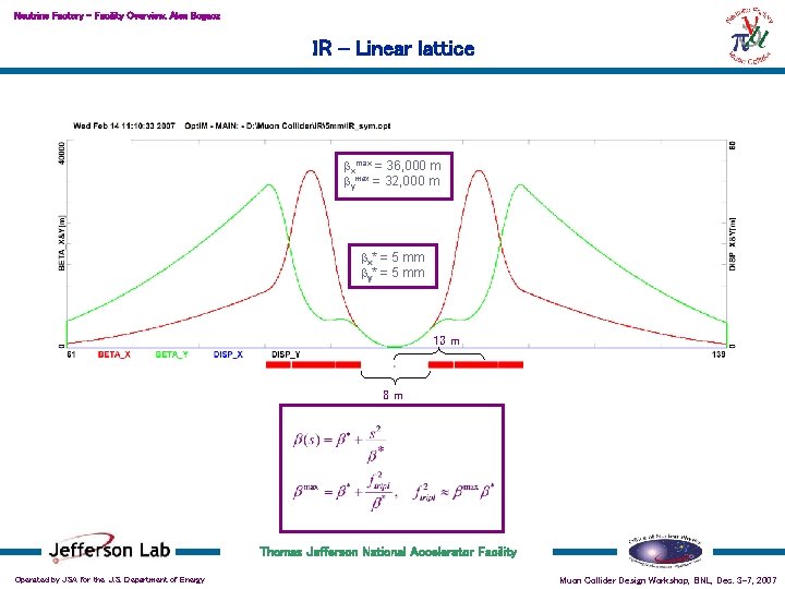 Neutrino Factory – Facility Overview, Alex Bogacz IR - Linear lattice bxmax = 36,