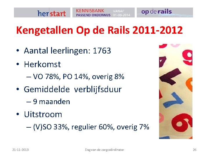 Kengetallen Op de Rails 2011 -2012 • Aantal leerlingen: 1763 • Herkomst – VO