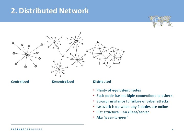 2. Distributed Network Centralized Decentralized Distributed • • • Plenty of equivalent nodes Each