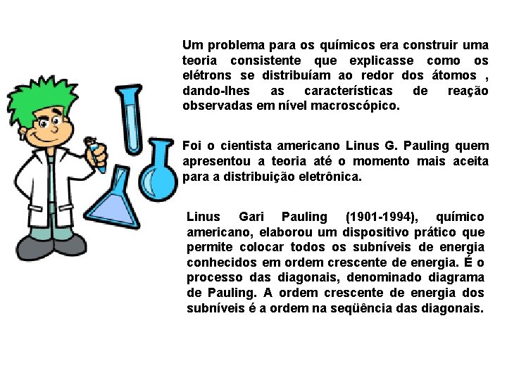 Um problema para os químicos era construir uma teoria consistente que explicasse como os