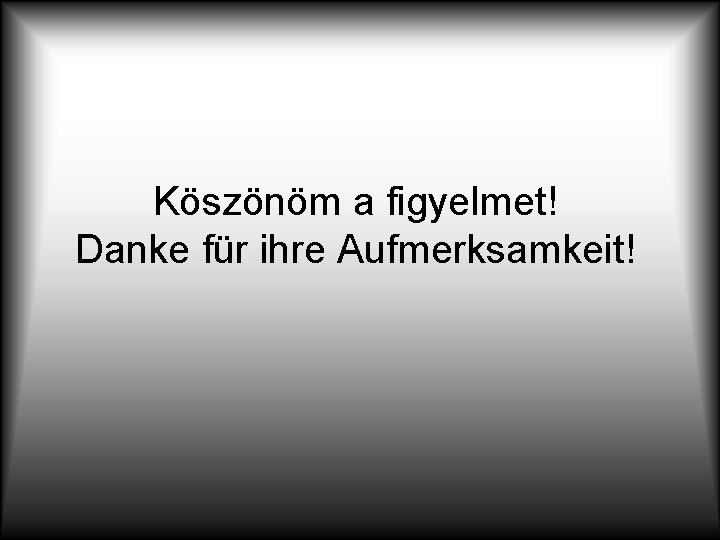 Köszönöm a figyelmet! Danke für ihre Aufmerksamkeit! 