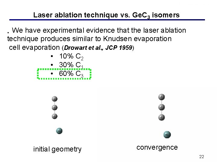 Laser ablation technique vs. Ge. C 3 isomers We have experimental evidence that the