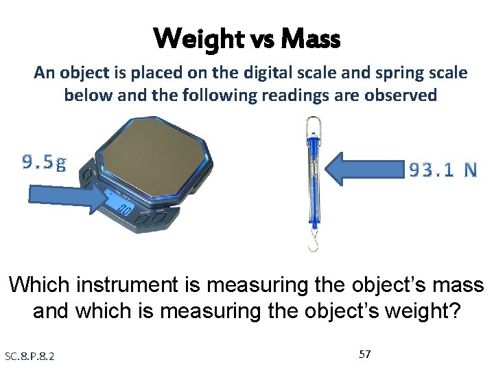 Weight vs Mass An object is placed on the digital scale and spring scale