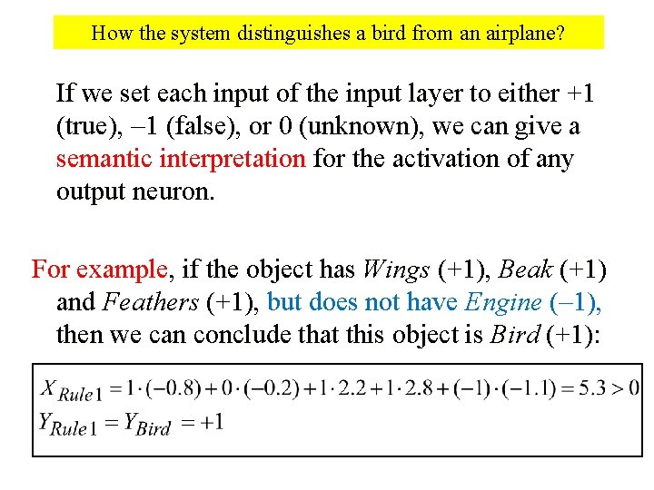 How the system distinguishes a bird from an airplane? If we set each input