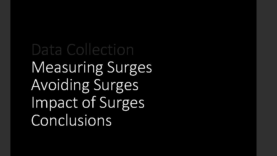 Data Collection Measuring Surges Avoiding Surges Impact of Surges Conclusions 
