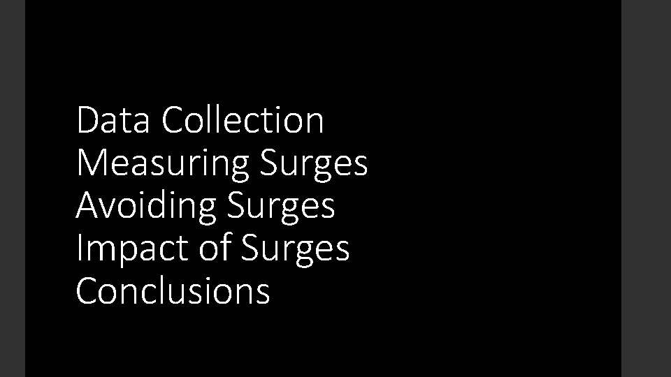 Data Collection Measuring Surges Avoiding Surges Impact of Surges Conclusions 