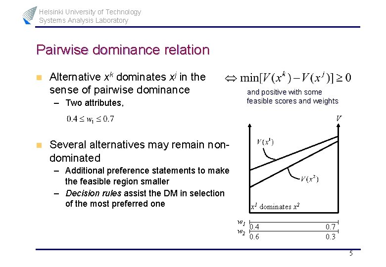 Helsinki University of Technology Systems Analysis Laboratory Pairwise dominance relation n Alternative xk dominates