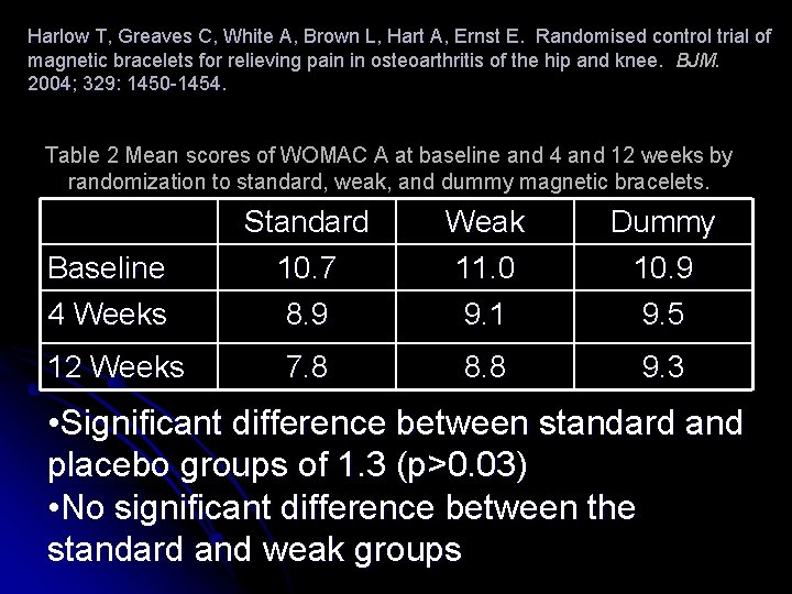 Harlow T, Greaves C, White A, Brown L, Hart A, Ernst E. Randomised control