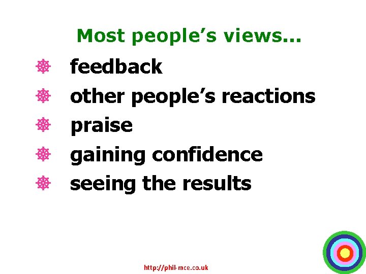 Most people’s views. . . ] ] ] feedback other people’s reactions praise gaining