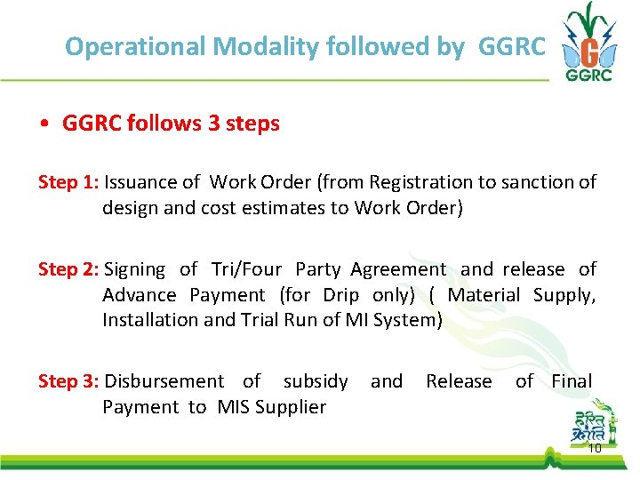 Operational Modality followed by GGRC • GGRC follows 3 steps Step 1: Issuance of