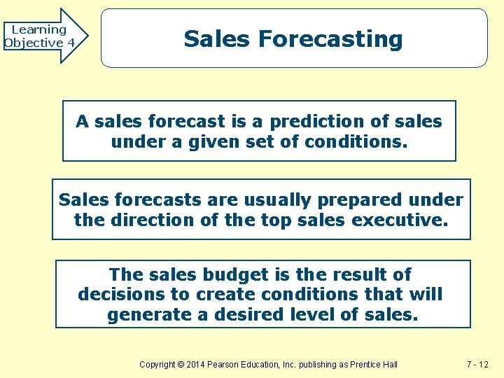 Learning Objective 4 Sales Forecasting A sales forecast is a prediction of sales under