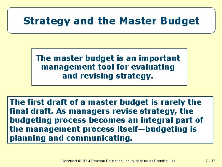 Strategy and the Master Budget The master budget is an important management tool for