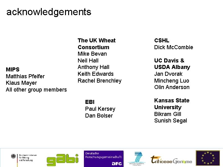 acknowledgements MIPS Matthias Pfeifer Klaus Mayer All other group members The UK Wheat Consortium
