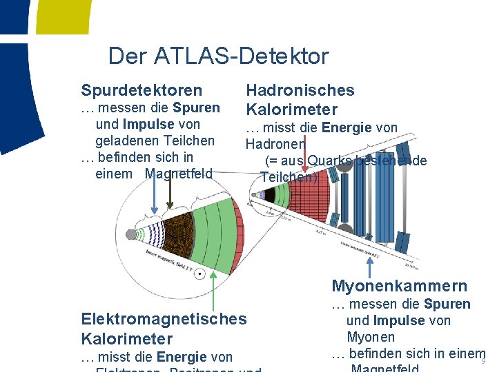 Der ATLAS-Detektor Spurdetektoren … messen die Spuren und Impulse von geladenen Teilchen … befinden